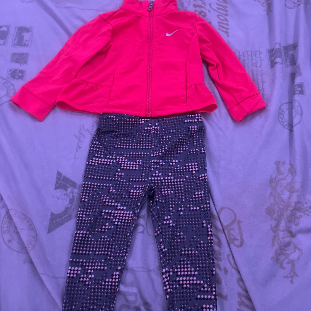 Nike Girls Pink Jacket with Black/Pink Patterned Leggings